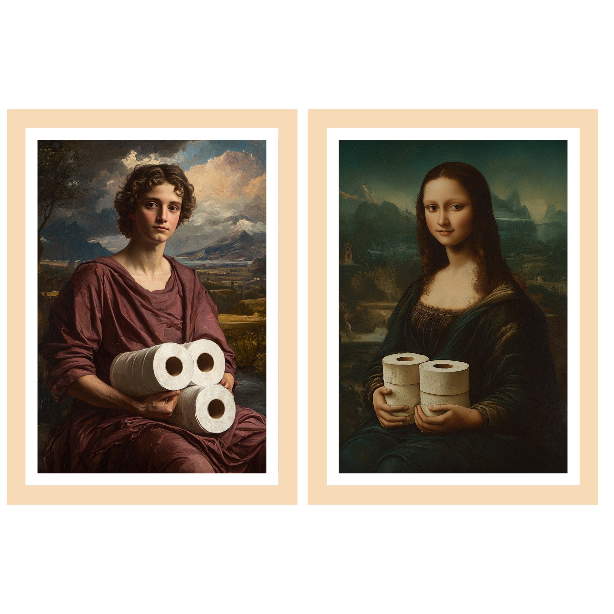Mona Lisa avec rouleau de papier toilette - un chef-d'œuvre d'humour pour vos toilettes par l