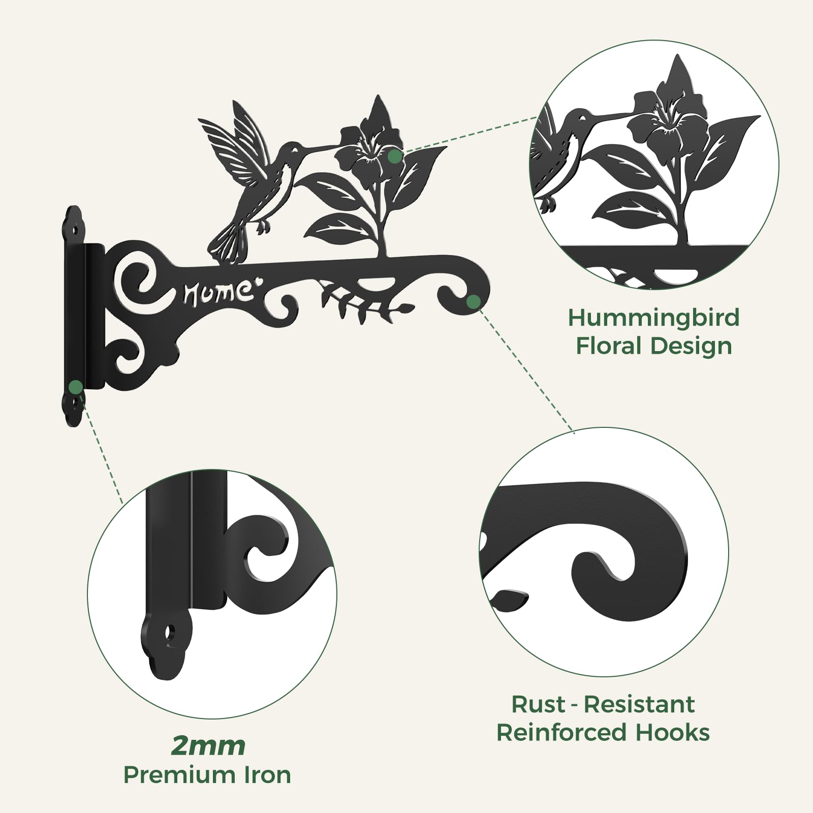 Support de plantes suspendu en métal motif colibri - Lot de 2 supports muraux pour balcon - 4