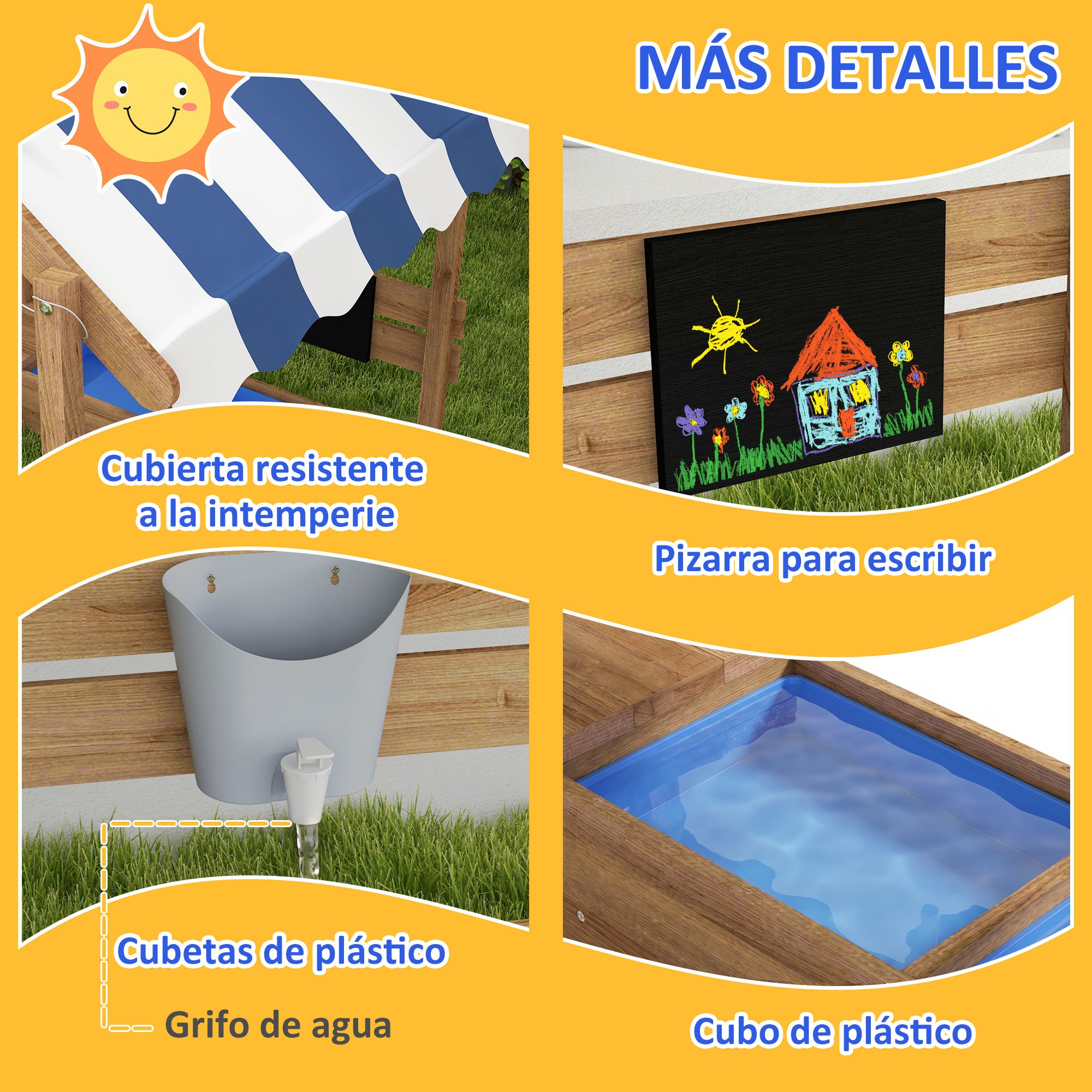 Caixa de Areia Infantil Outsunny Madeira de Abeto Castanha 124x116x146 cm - 7
