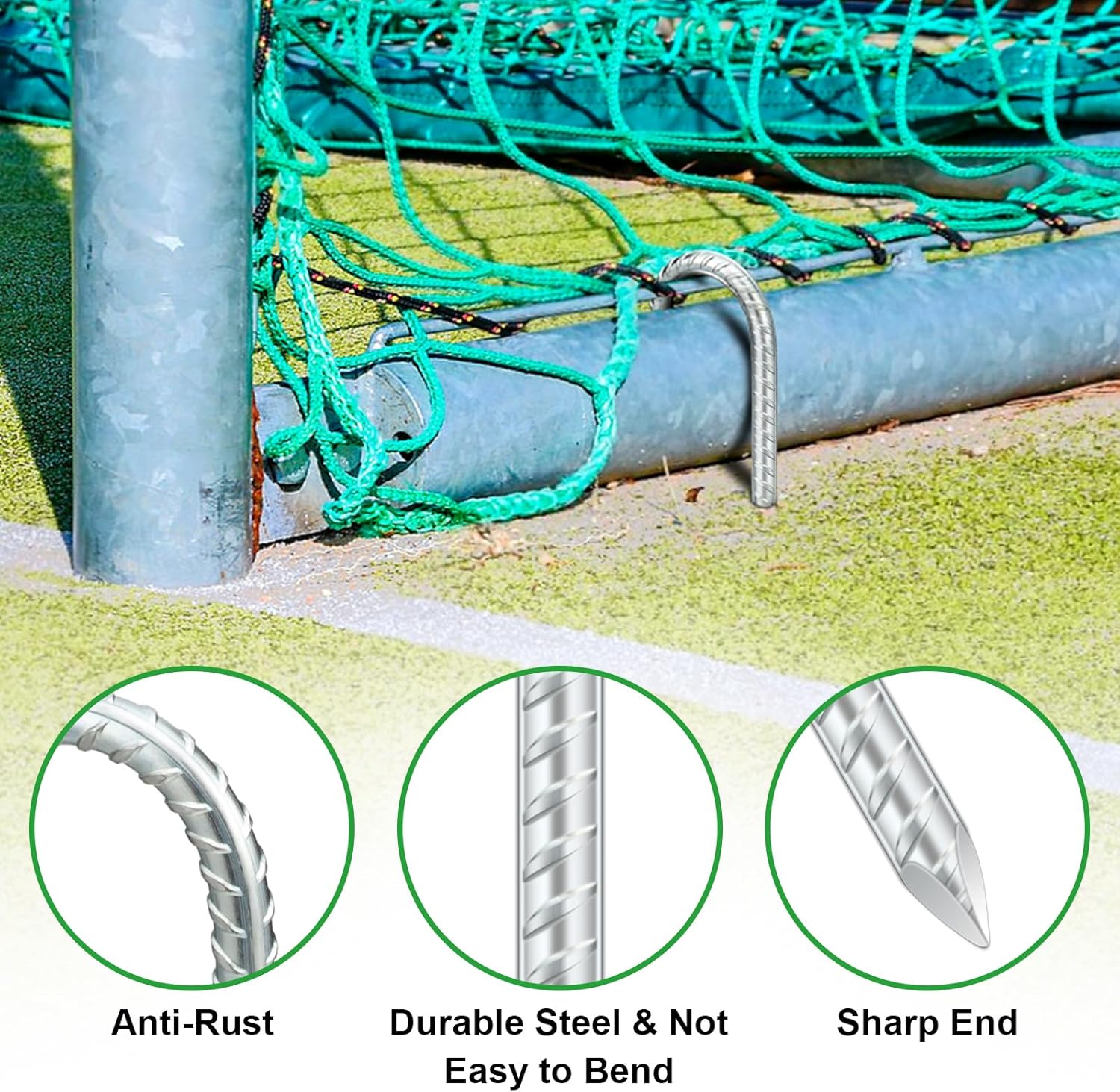 10 Pièces Piquets Ancrage au Sol, 30 cm Crochets en J, Ancres Résistants Piquet de Tente Sardines de Fixation en Acier Galvanisé pour Sécuriser Trampo - 3