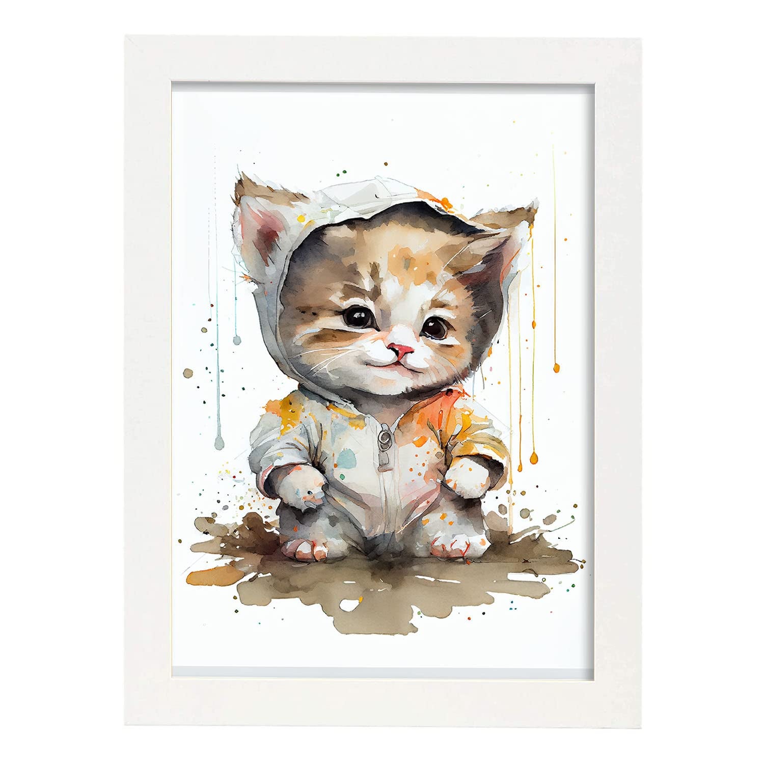 Nacnic poster de gatito en estilo acuarela ilustraciones infantiles a todo color de animalitos bebé sobre fondo blanco a3 marcos blanco