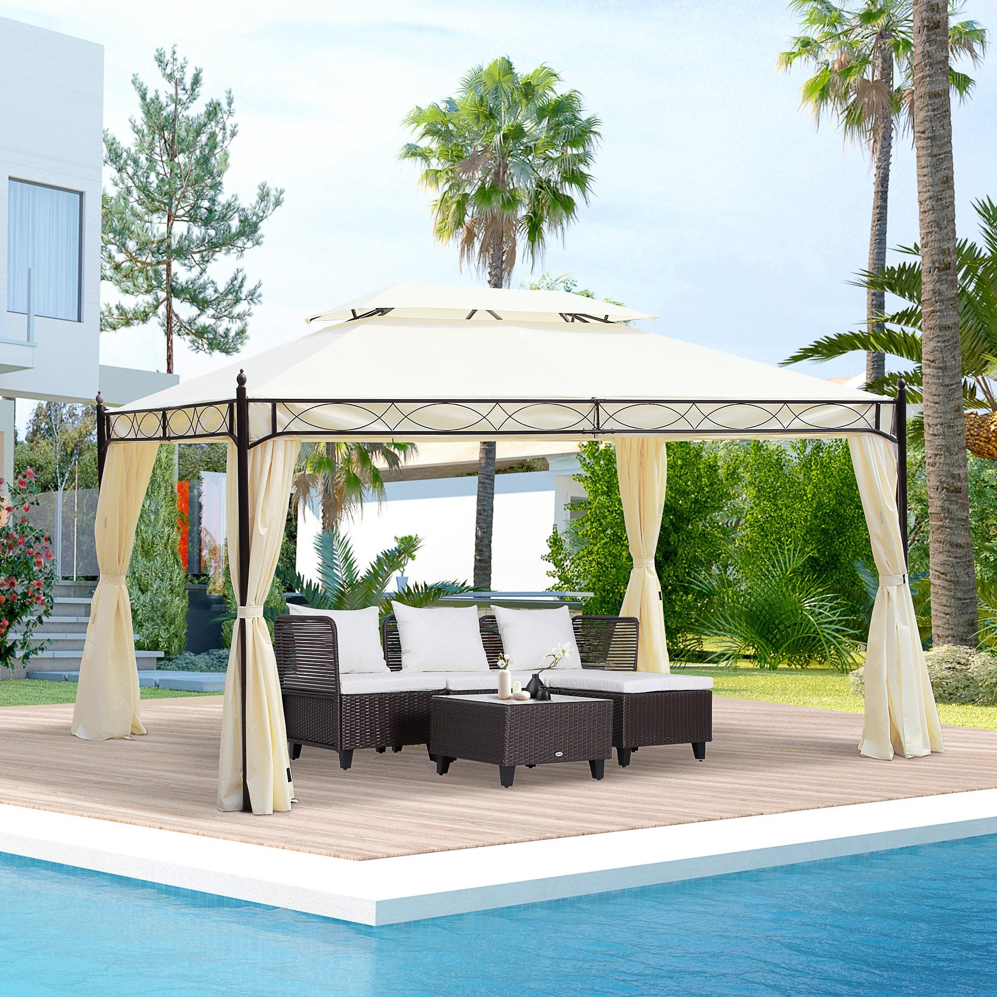 Cenador Outsunny crema acero y poliéster 300x400x280 cm - 2
