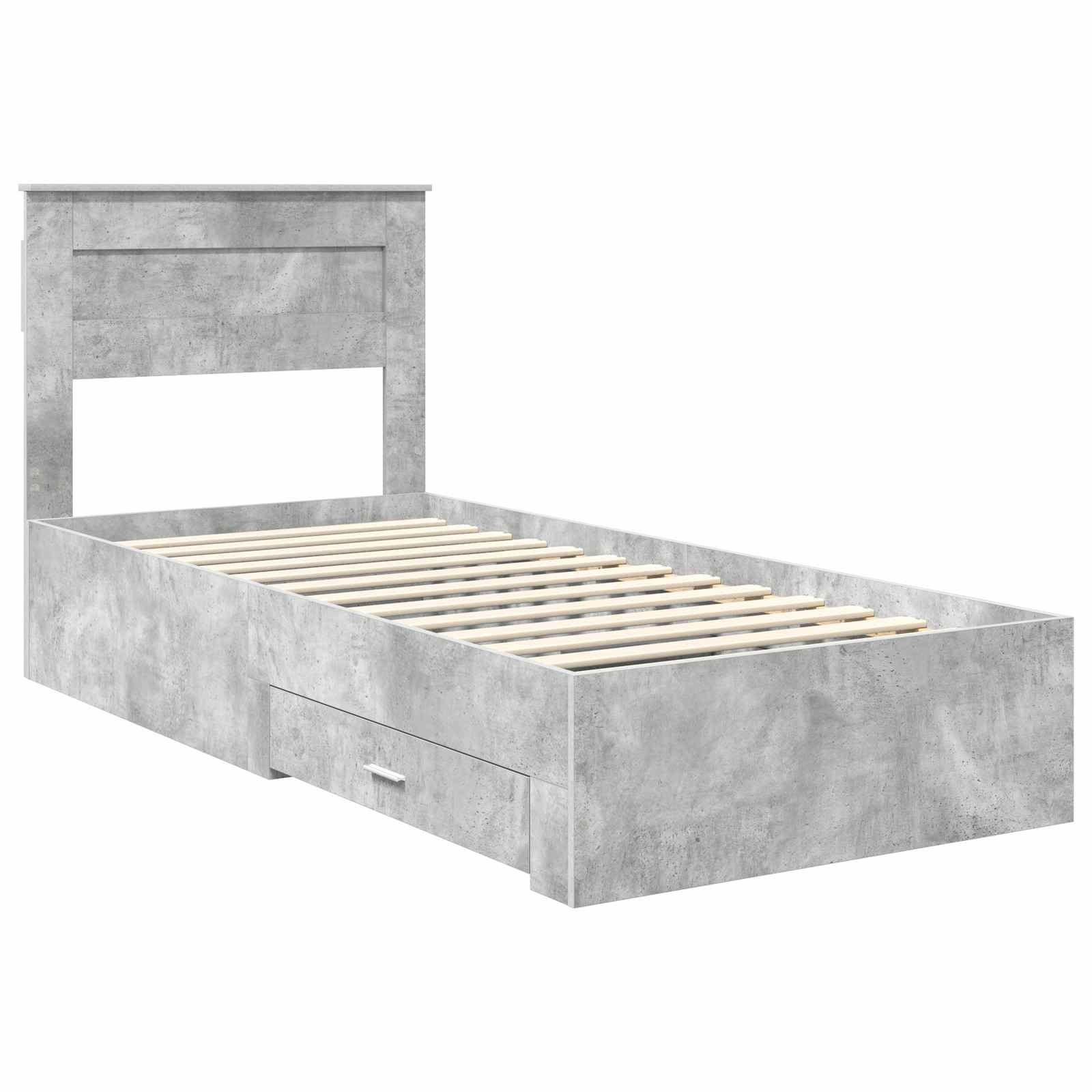 Cadre de lit en panneau de bois, gris béton et argent, pour la chambre, 75 × 190 cm - 4