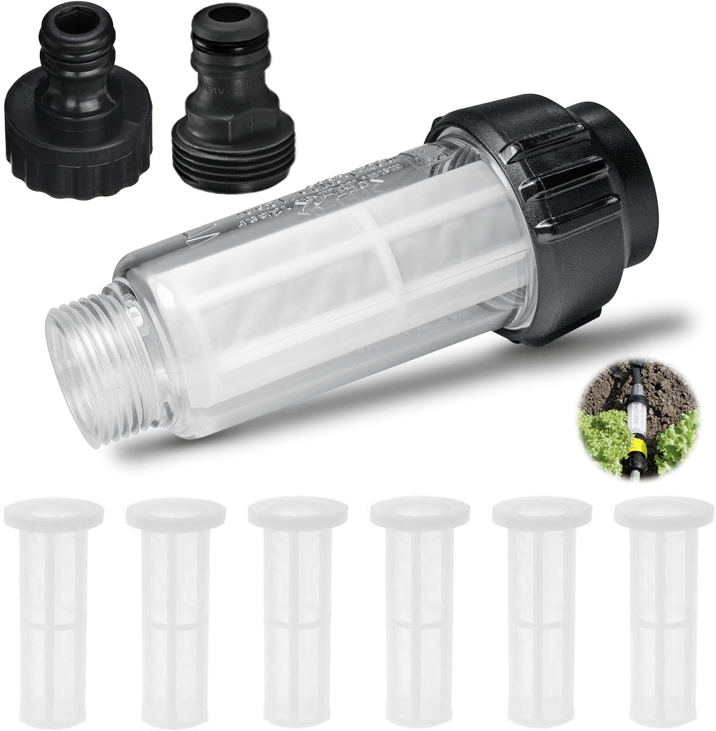 Zestaw 7 filtrów do myjki wysokociśnieniowej Karcher, filtr do wody z 6 wkładami filtracyjnymi i przyłączem wodnym 3/4", akcesoria filtracyjne do Kärc