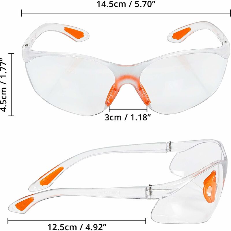 Lot de 12 Lunettes de Sécurité Transparentes - Lunettes de Protection avec Verres en Plastique, Pont-de-Nez et Embouts de Branches en Caoutchouc - 2