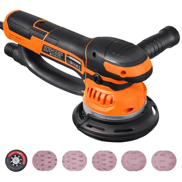 Ponceuse orbitale 150 mm 850W, ponceuse excentrique 6 vitesses avec raccord poussière & 10 abrasifs pour bois, métal, peinture