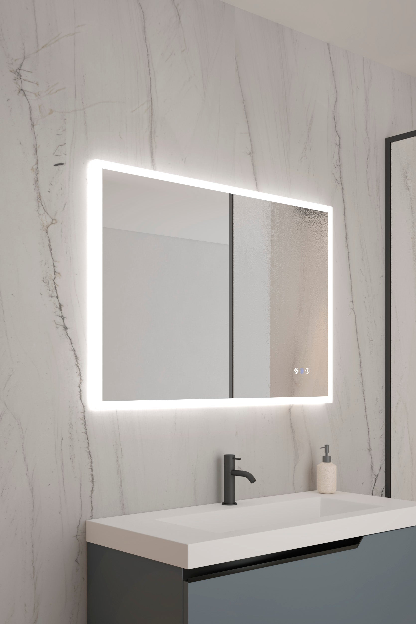 Miroir de salle de bain Cosmos réversible 100x70 APP, Anti-buée et Bluetooth - 2