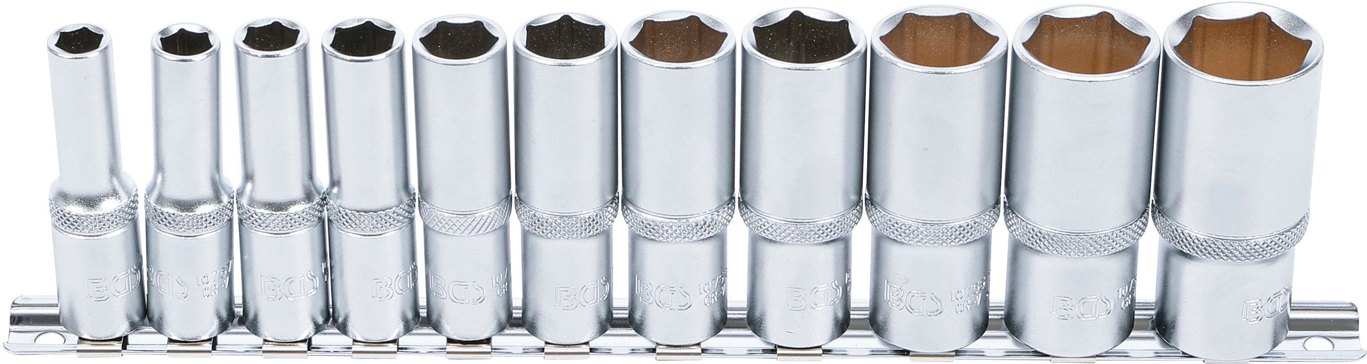 Zestaw nasadek sześciokątnych długich BGS, napęd czworokątny wewnętrzny 10 mm (3/8") rozmiary calowe, 11 sztuk - 2756