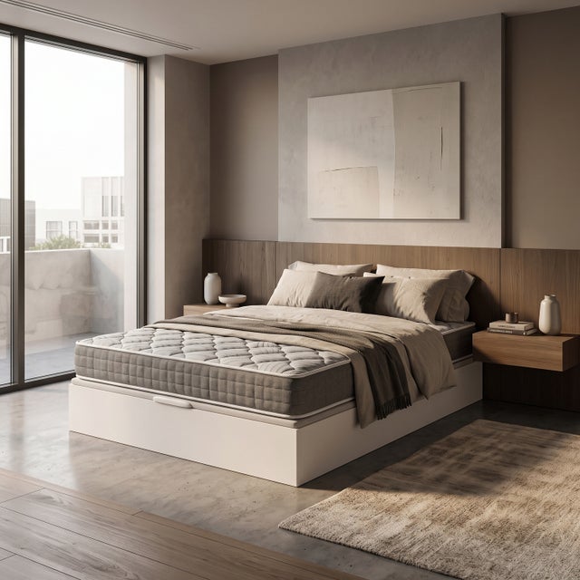 Pack Colchão Viscoelástico 150x190cm e Sommier com arrumação | ENVIO E MONTAGEM INCLUÍDOS | ROYAL SLEEP Ceramic | Branco