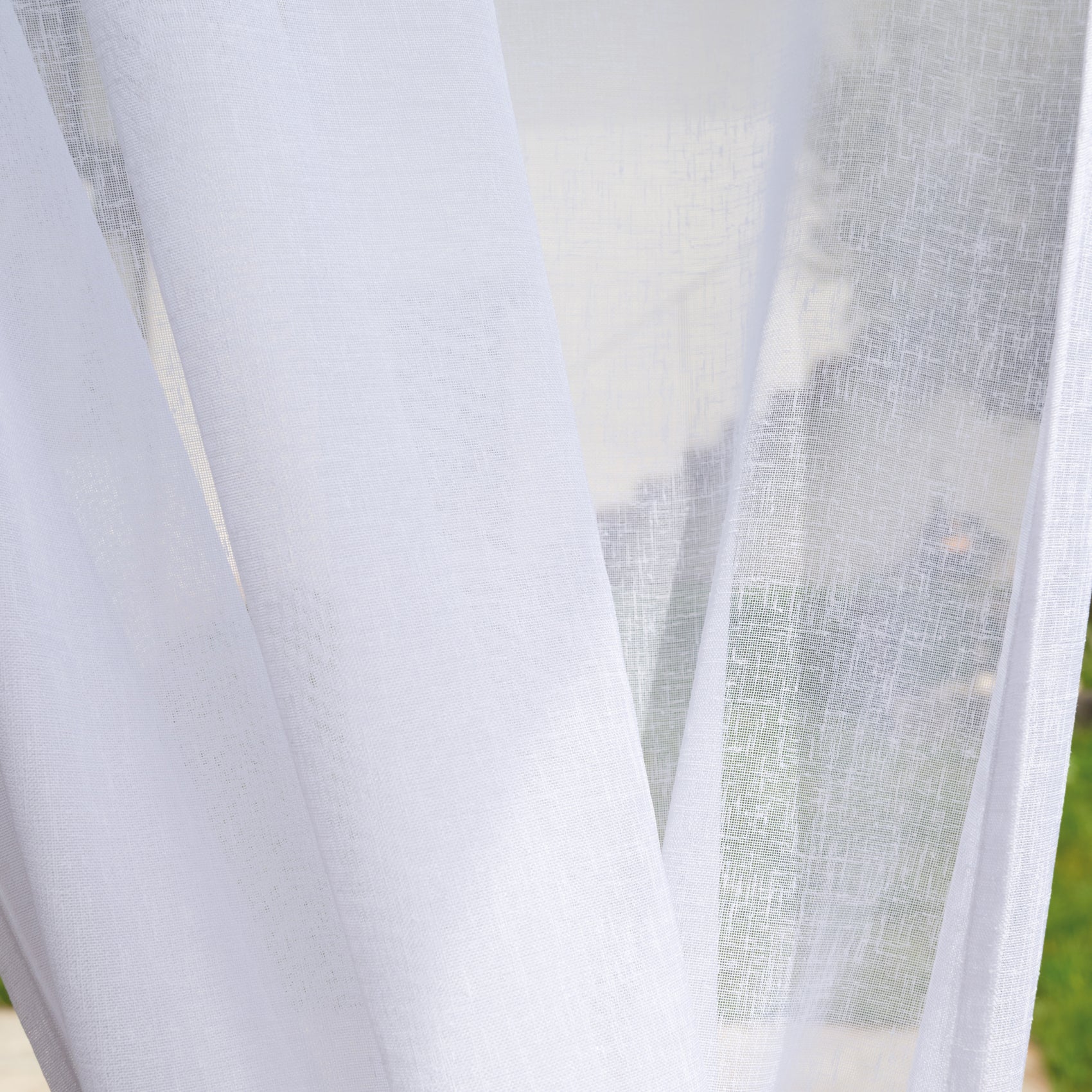 Voilage extérieur déperlant - Effet lin à nouettes - Blanc - 140x250 - Polyester - 5