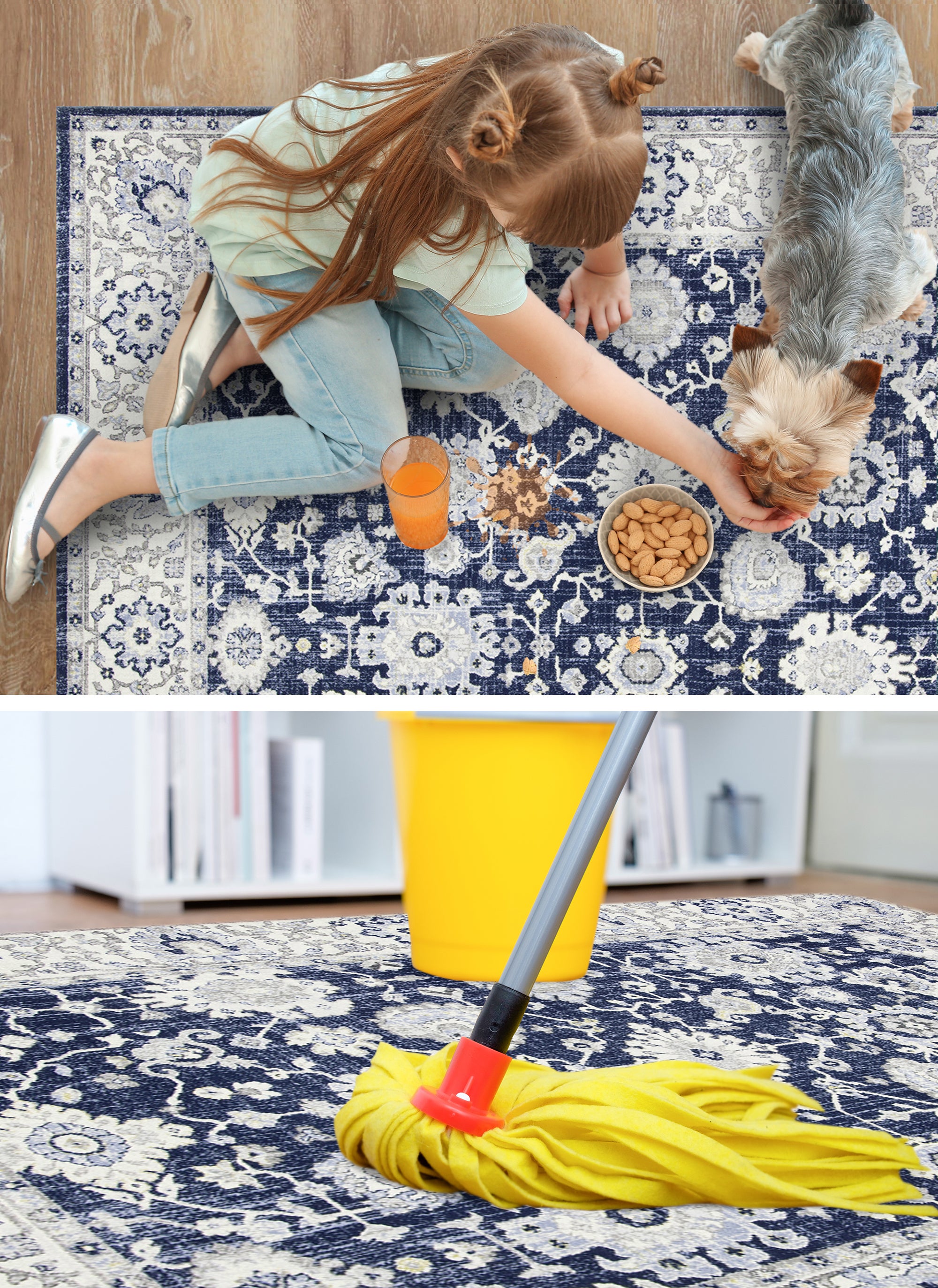 Tapis antidérapant en vinyle, Teherán azul 160x240 cm - PVC imprimé, lavable, ignifuge, pour le salon et la cuisine - 4