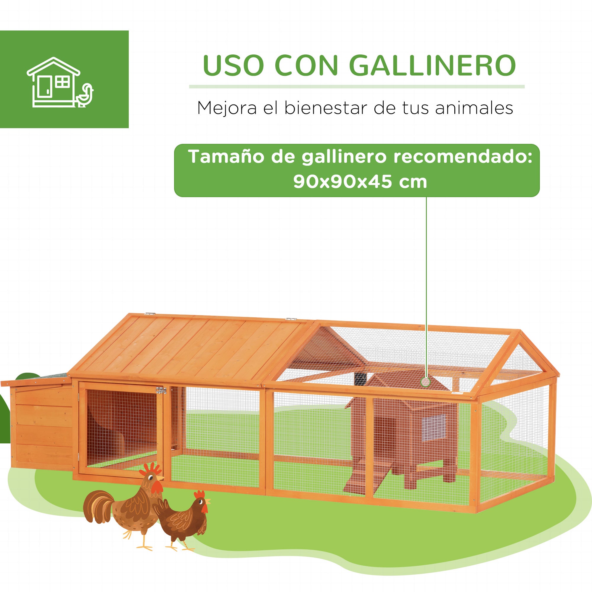 Galinheiro de Exterior PawHut Madeira Natural Madeira de Abeto e Metal 240x112,5x76cm - 6