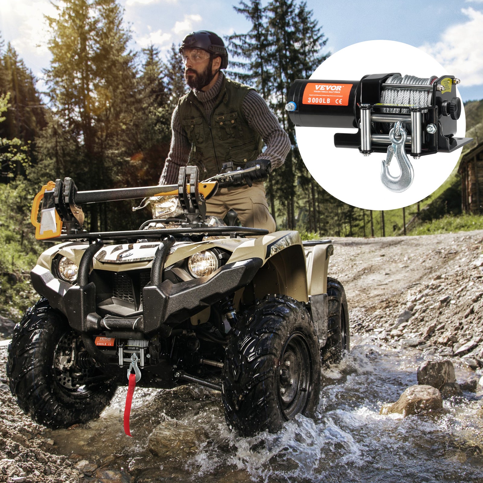 Treuil Électrique VEVOR VTT/UTV 1361 kg 12 V CC avec Câble en Acier 7 Brins Φ0,5x1188,7 cm, Contrôle Filaire, IP55 - 8