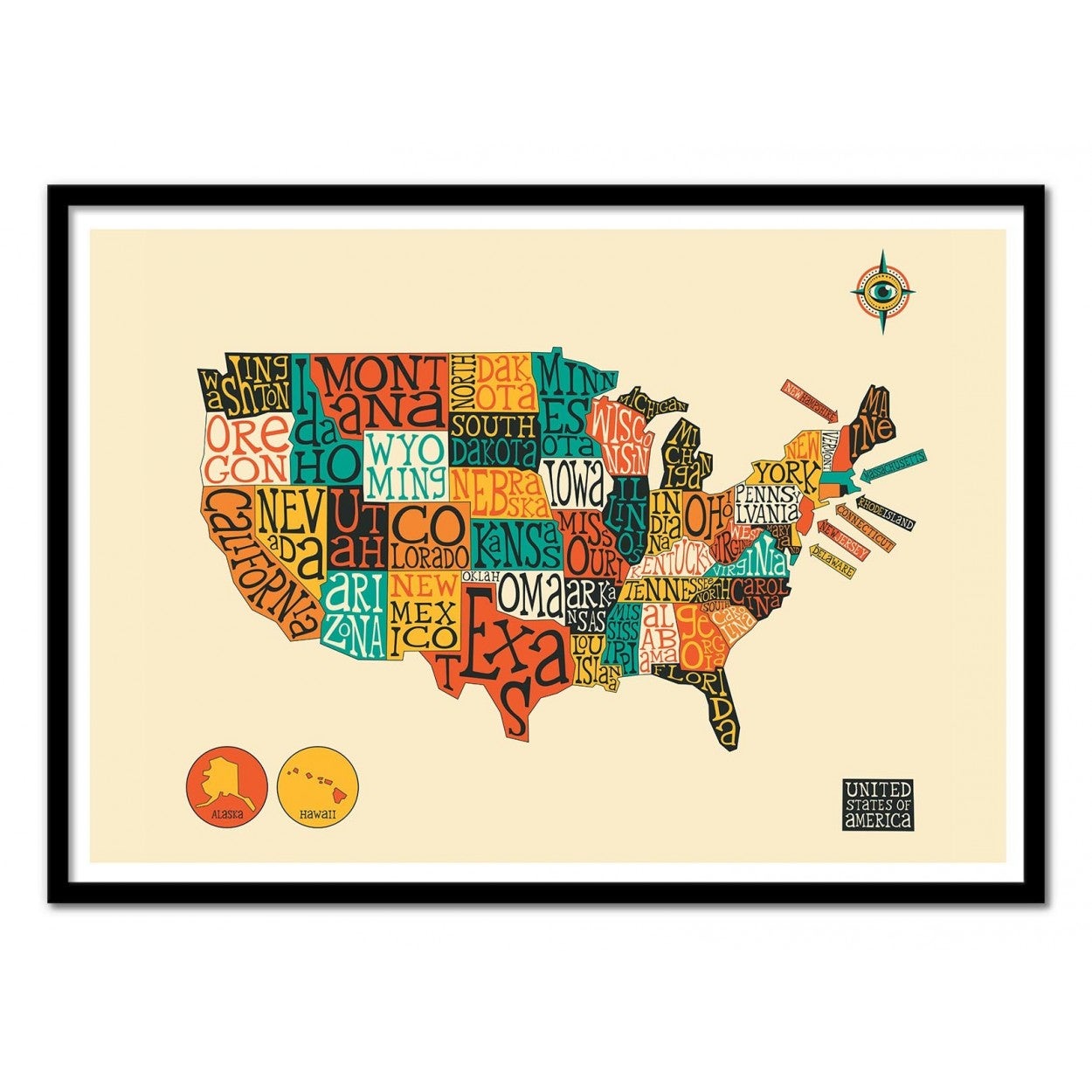 Art-Poster - United States Map - Jazzberry Blue - 50 x 70 cm - 2