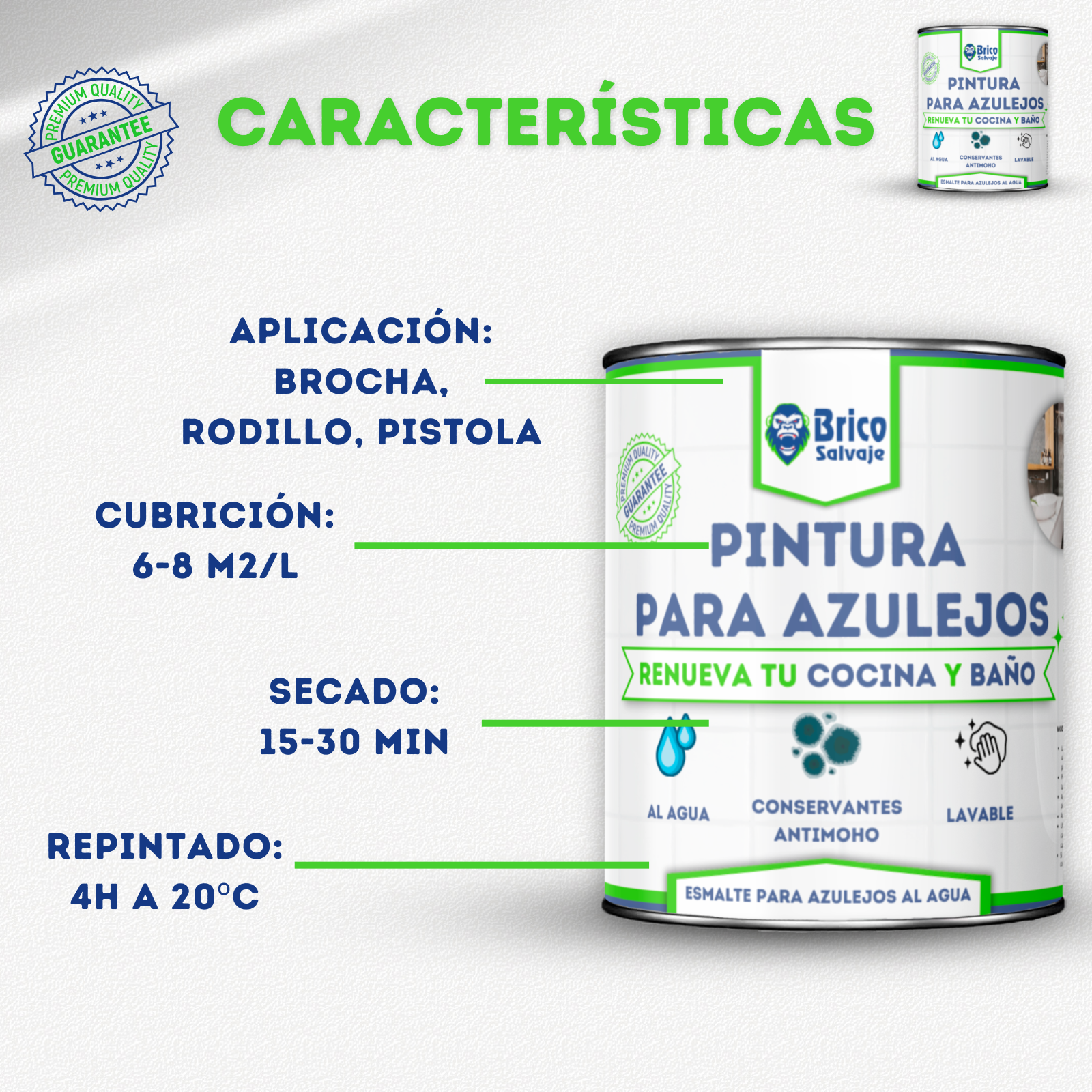 BRICOSALVAJE Pintura para Azulejos | Blanco Alpino 750ml | Acabado Mate | Estilo Fresco y Elegante - 2