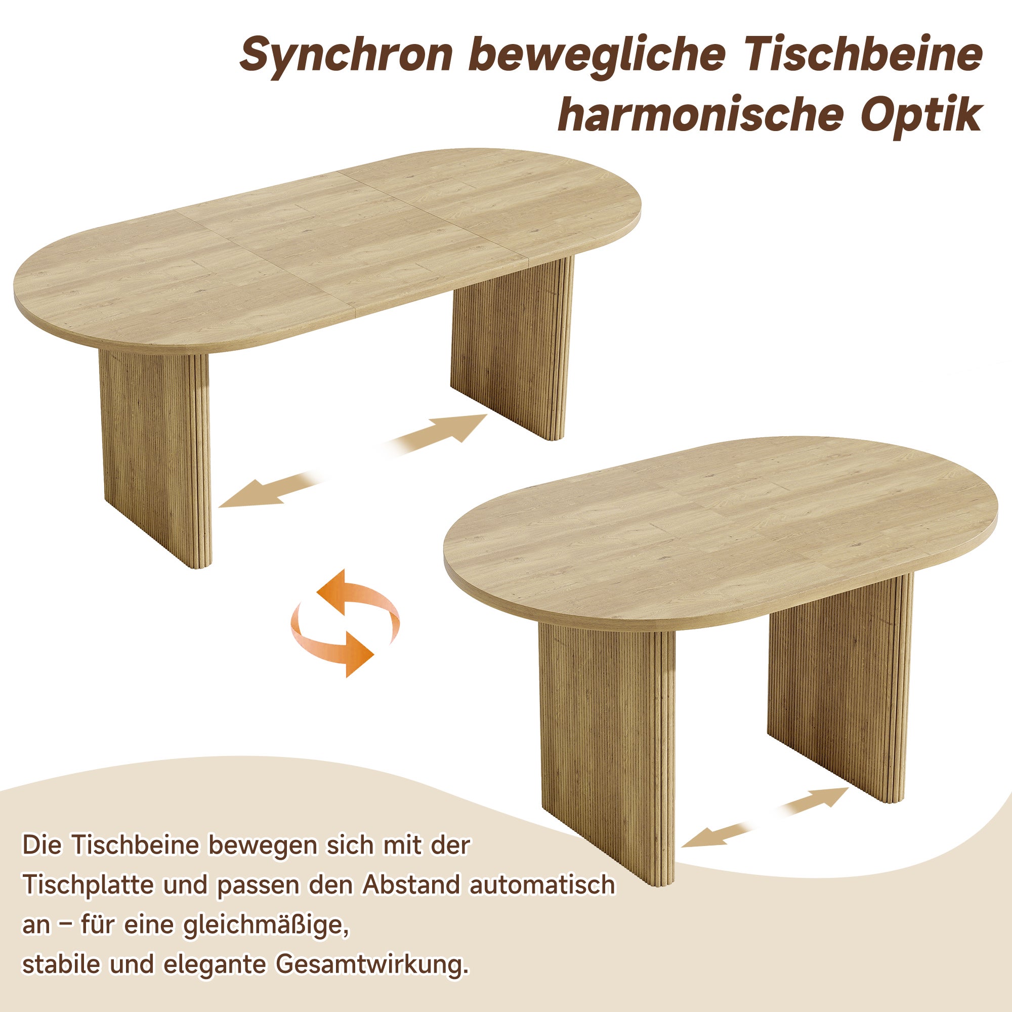 Rozkładany owalny stół jadalny na 6-8 osób - 140/200 x 90 x 75 cm - płyta MDF, blat o grubości 3 cm, nogi z listew synchronicznych - dąb - 6