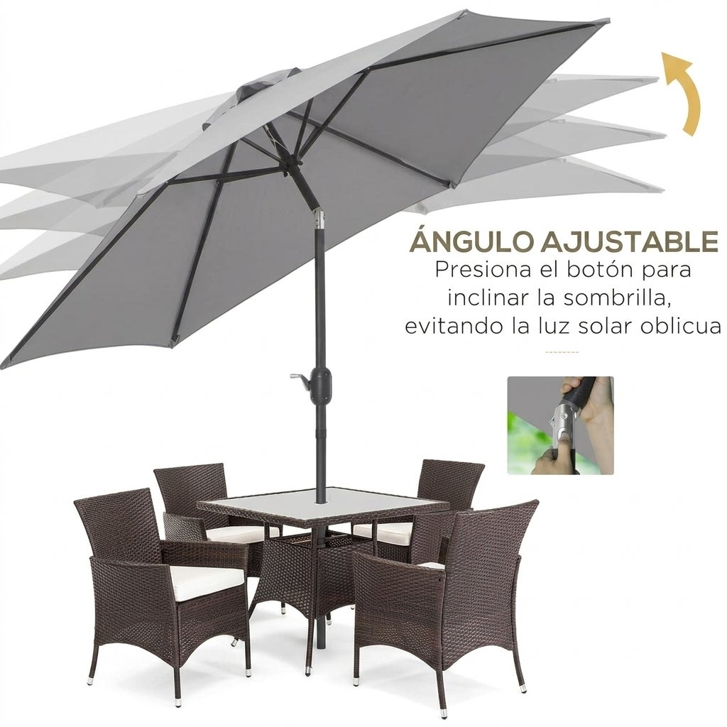 Sombrilla Parasol Reclinable para Jardín Patio Terraza Playa Piscina con Manivela Aluminio Protector UV 2.7x2.35m Gris Oscuro - 3