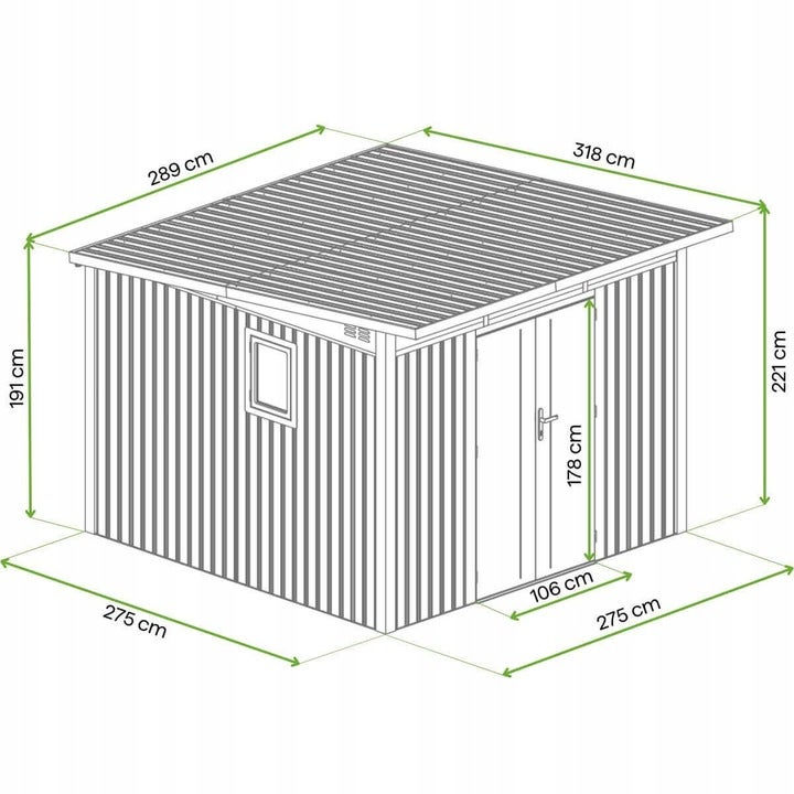 Domek Ogrodowy Hardmaister Narzędziowy Stal PORTLAND Blaszak Szopa 289x318cm Szary 1 szt
