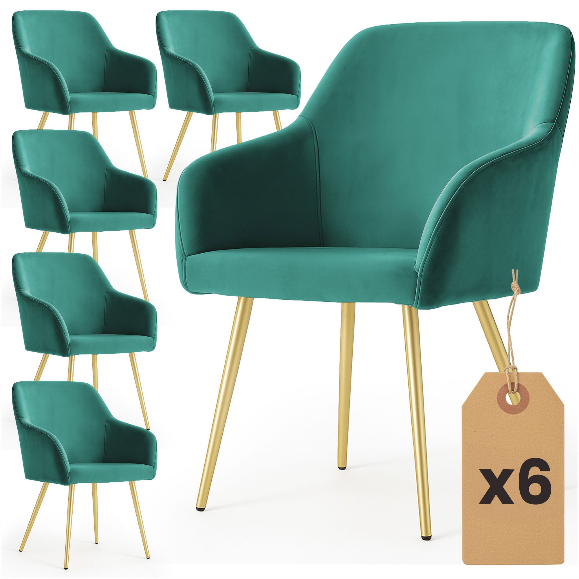 6x Welurowe krzesło tapicerowane gładkie Butelkowa Zieleń ESTELLE Złote nogi