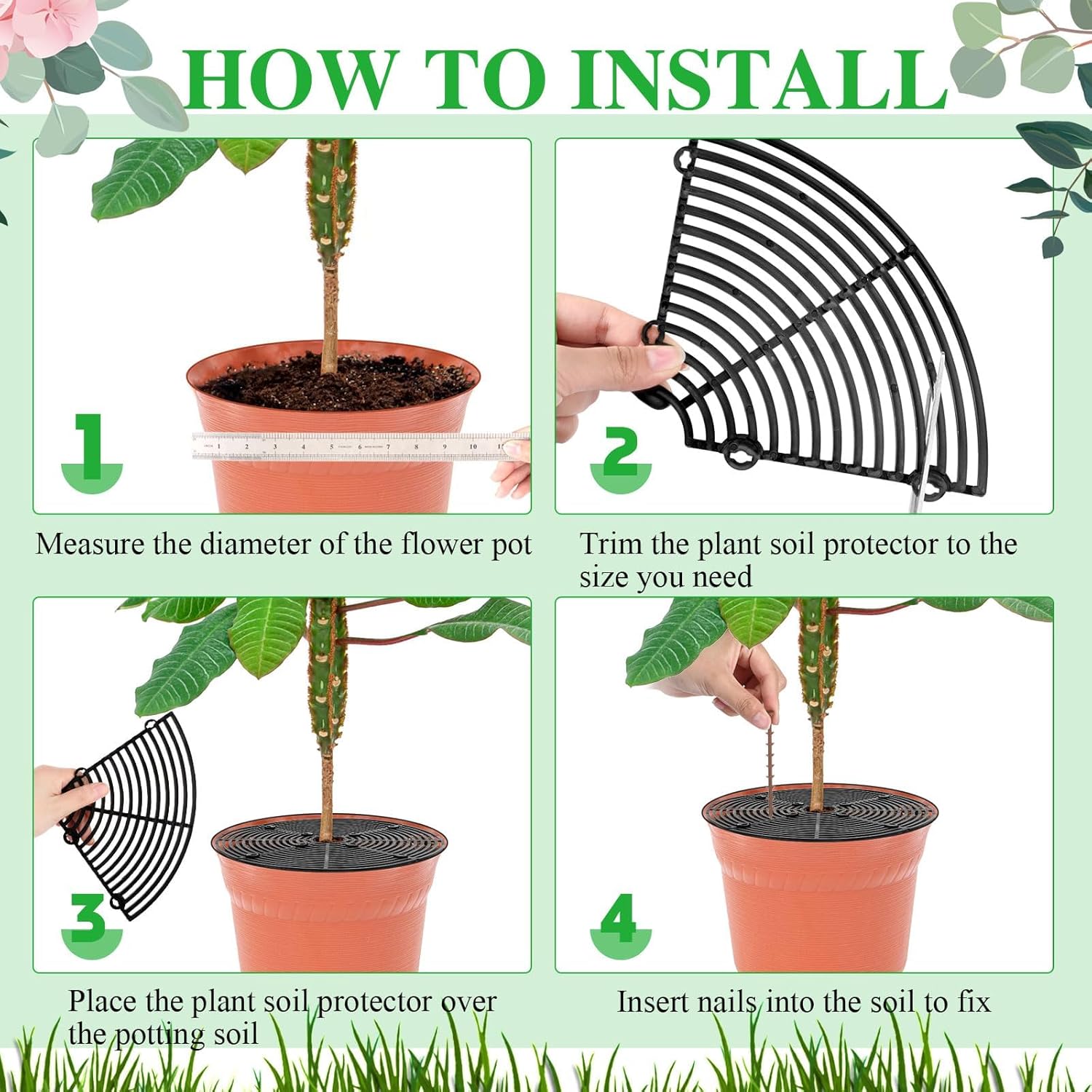 Grade de proteção para plantas de 30 cm, conjunto de 3 unidades, segura para gatos, protetor de vaso de flores redondo, capas de vaso recortáveis, pro - 3
