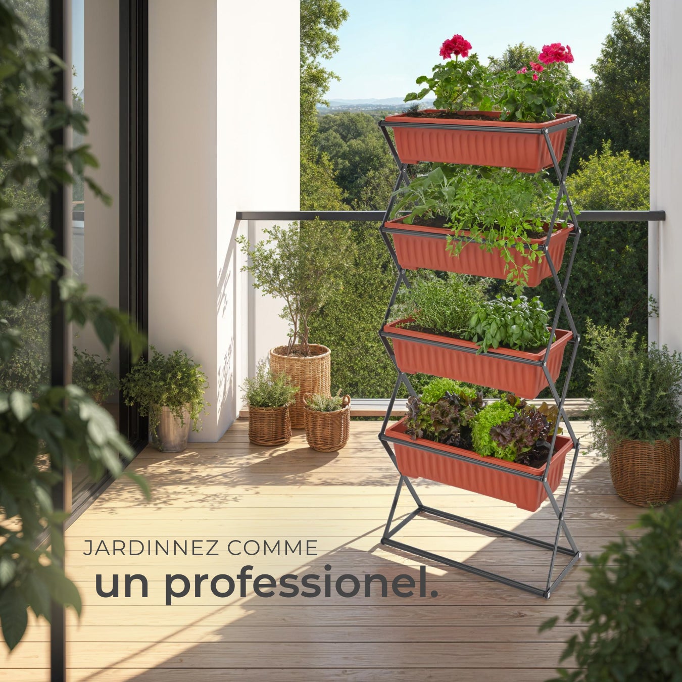 Jardinière verticale avec 4 bacs à fleurs 52 x 21 x 127 cm avec 4 grands bacs à fleurs TECTAKE - 8