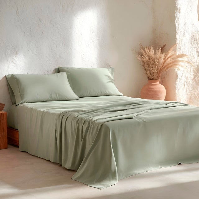 Ensemble de draps uni 4 pièces 100% coton 235x270cm + taie d'oreiller 2(50x75)cm coloris Aqua