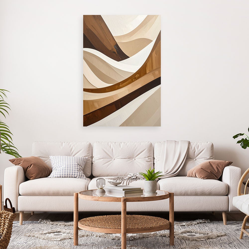 Obraz do salonu sypialni kuchni, Beżowo brązaowa Abstrakcja Fale 60x90 - 2