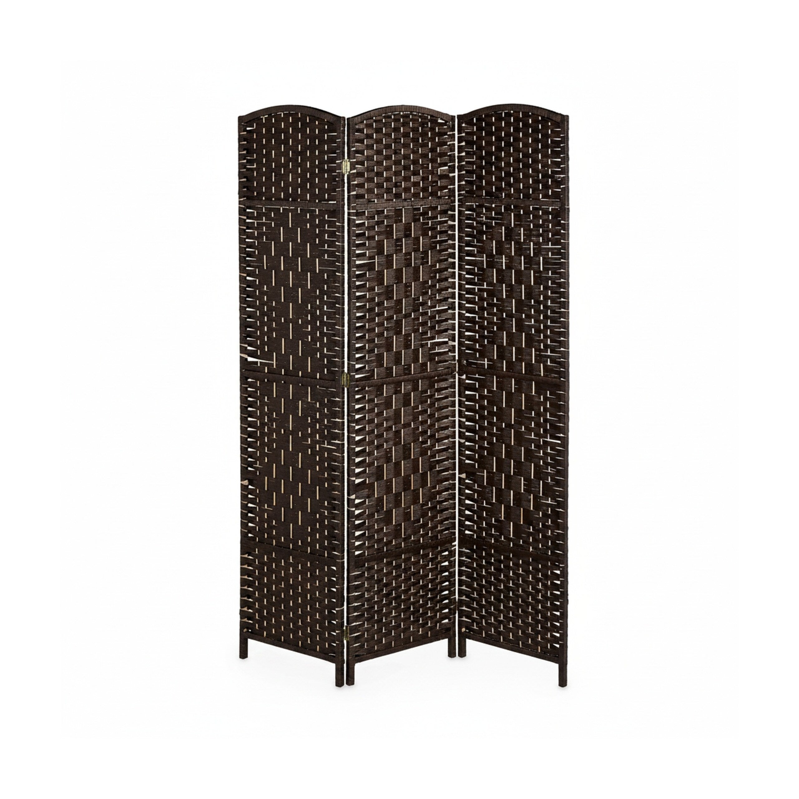 Paravent intérieur, 3 parties, HxL 170 x 120 cm, séparateur pliable, bois & corde papier, brise-vue, brun, Relaxdays - 9