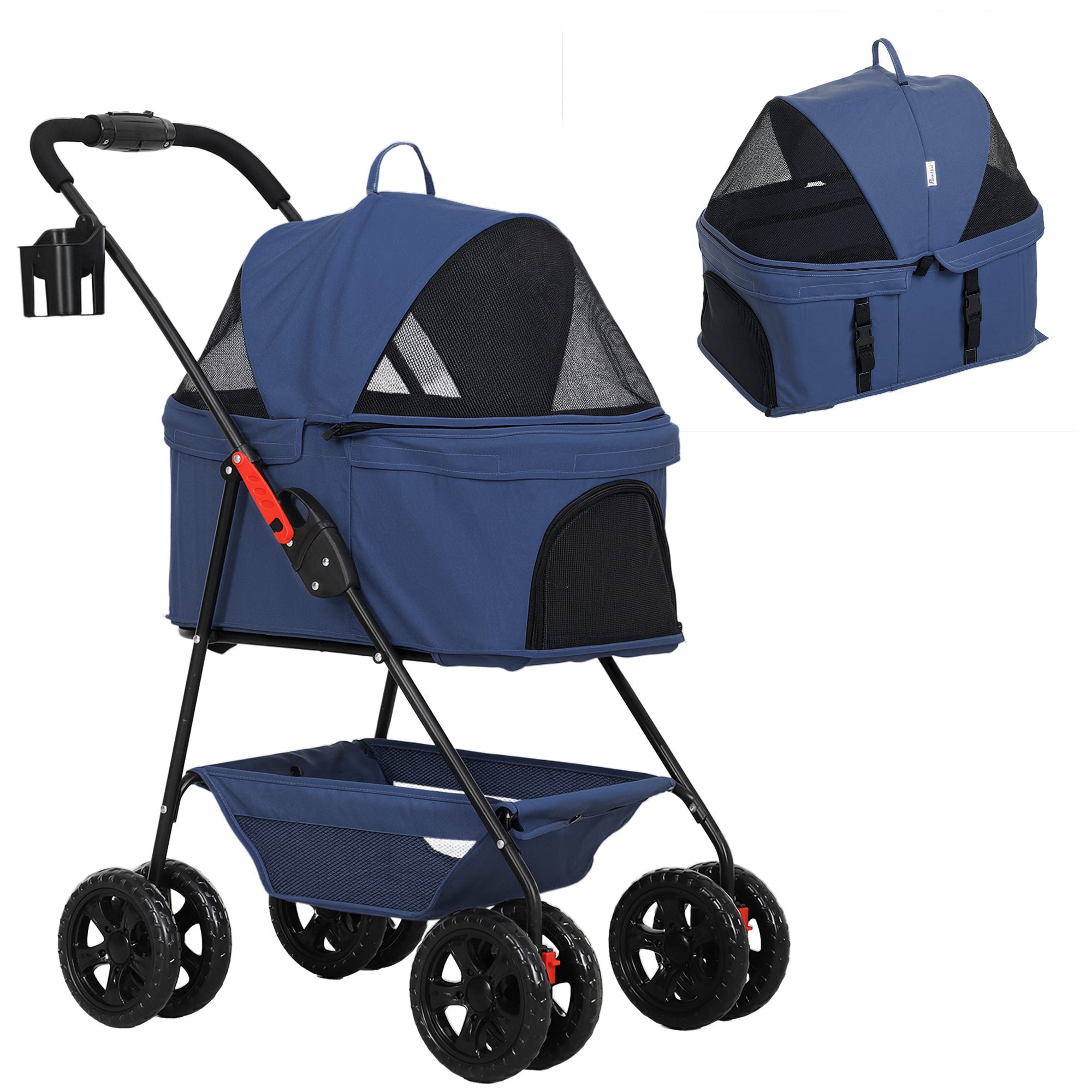Carrito para Mascotas PawHut Acero, Tela Oxford Azul 76x50x102 cm ...