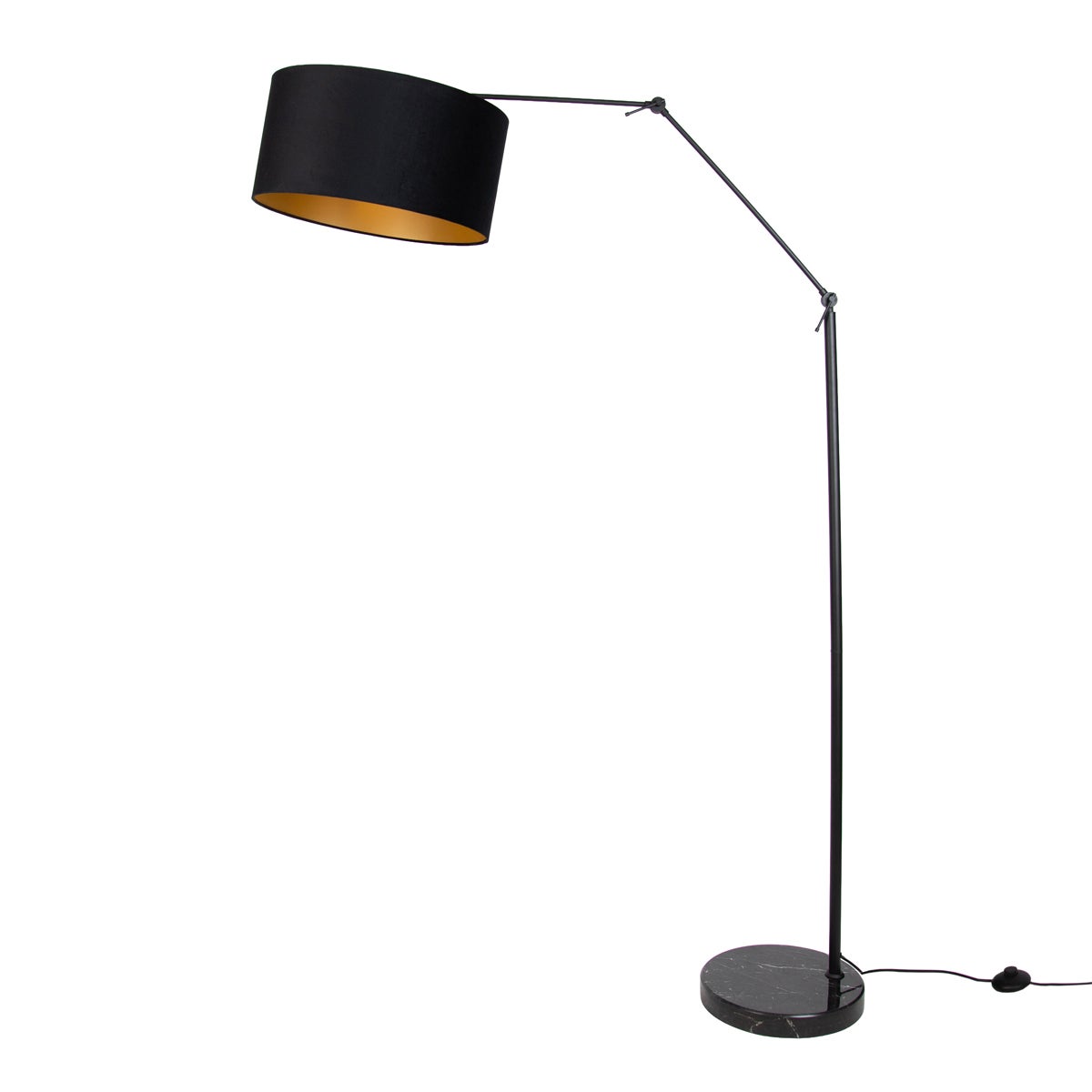 Regulowana czarna lampa podłogowa z czarnym kloszem i złotym wnętrzem 50 cm - Editor