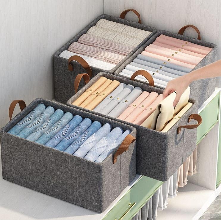 4 bacs de rangement pour vêtements, conteneurs rectangulaires pliables en polyester, boîtes de rangement pour organiser la chambre à coucher - 6