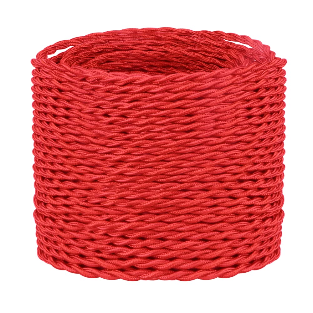Tekstylny kabel elektryczny 20M ， Tekstylny kabel lampy Przewód zasilający, do lampy wiszącej DIY ， czerwony