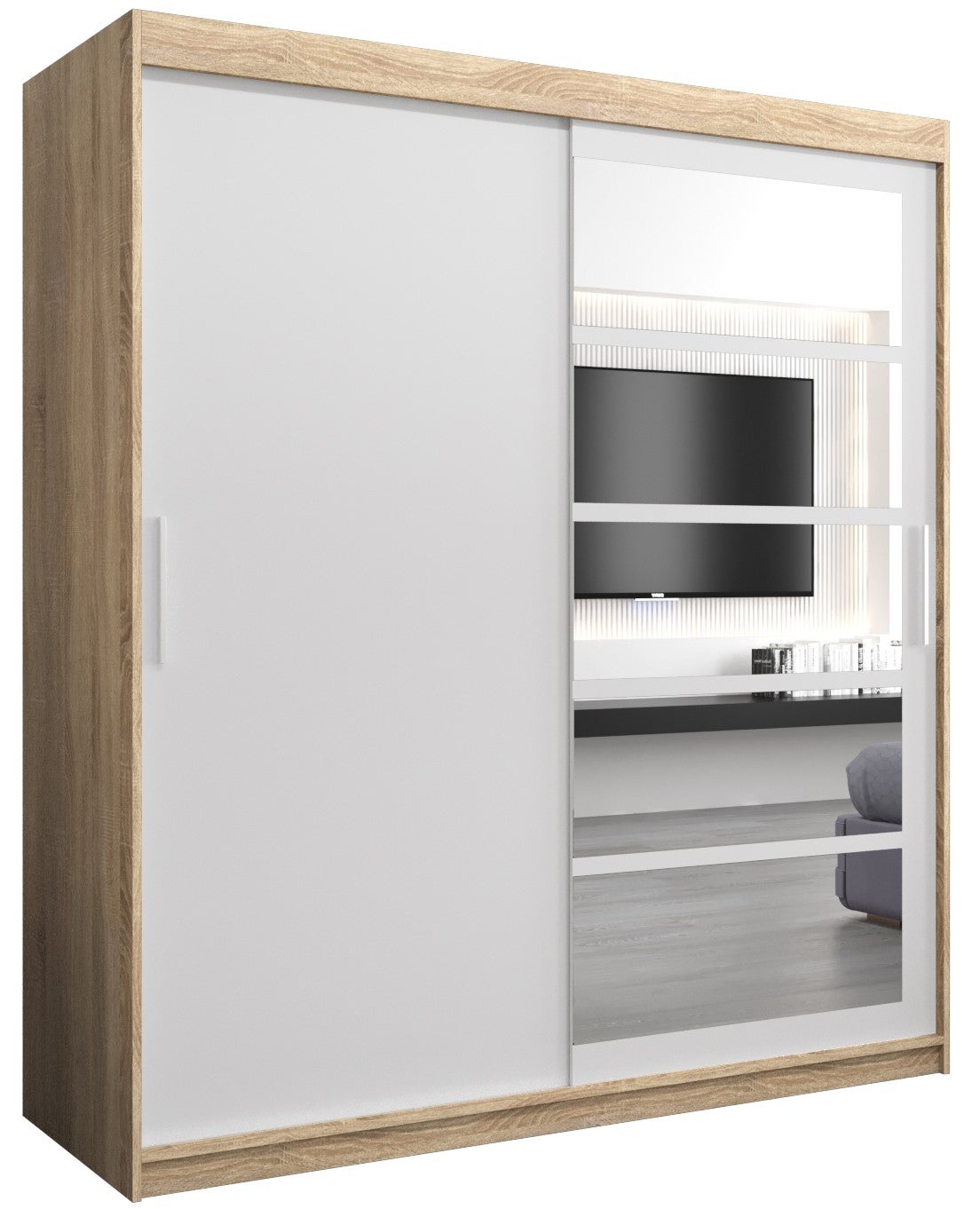 Szafa przesuwna garderoba ROMA 1 180 x 62 x 200 cm Sonoma + Biały - Abiks Meble