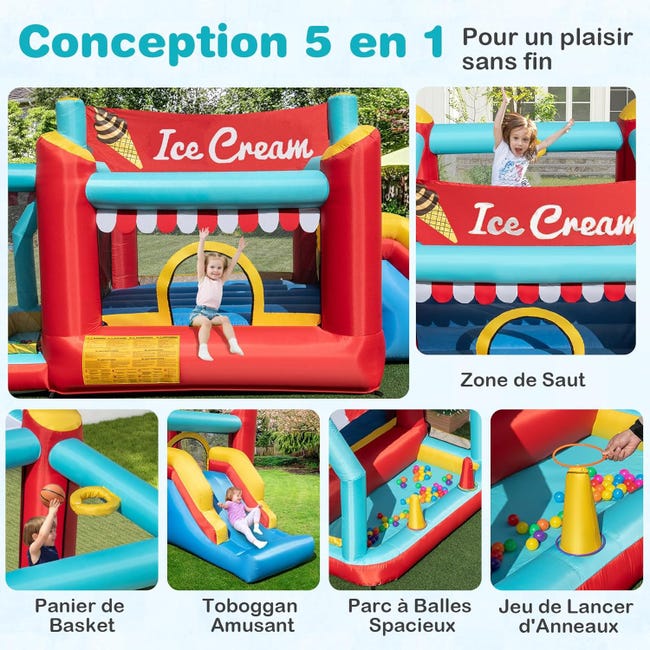 COSTWAY 9 en 1 Structure Gonflable avec Doubles Toboggans Aquatiques & Piscine, Aire de Jeux Gonflable avec Zone de Saut & 3Canons à Eau, Charge 135kg COSTWAY 9 en 1 Structure Gonflable avec Doubles Toboggans Aquatiques & Piscine, Aire de Jeux Gonflable avec Zone de Saut & 3Canons à Eau, Charge 135kg