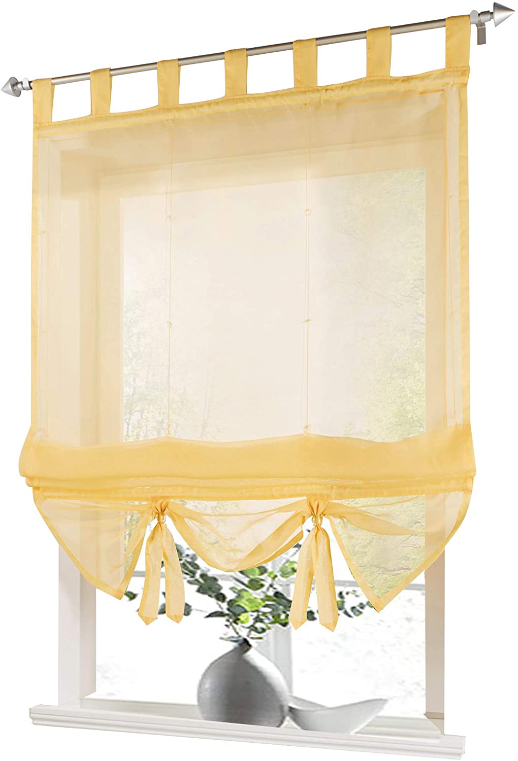 Rzymska roleta z pętelkami, zasłony kuchenne, rolety rzymskie z przezroczystą pętelką, nowoczesne rolety, żółta woalka dł. x wys. 100x155 cm, 1 sztuka