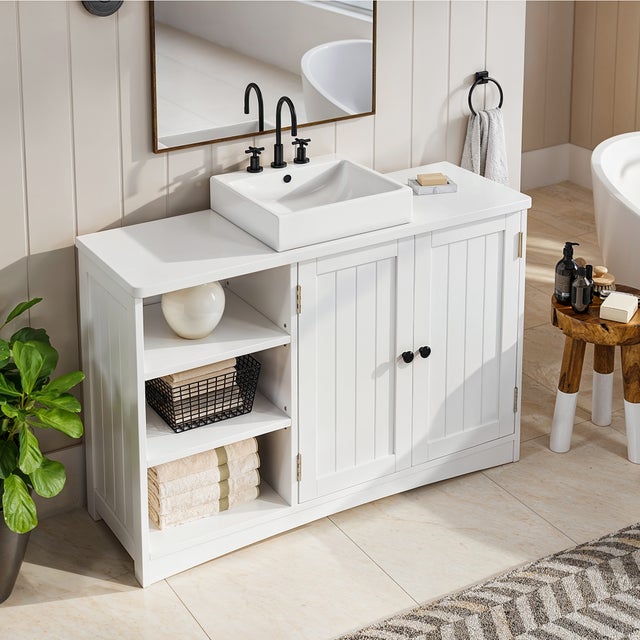 Mobile da bagno sottolavabo con piedi 2 ante 3 ripiani bianco 90 x 30 x 60 cm Bealife