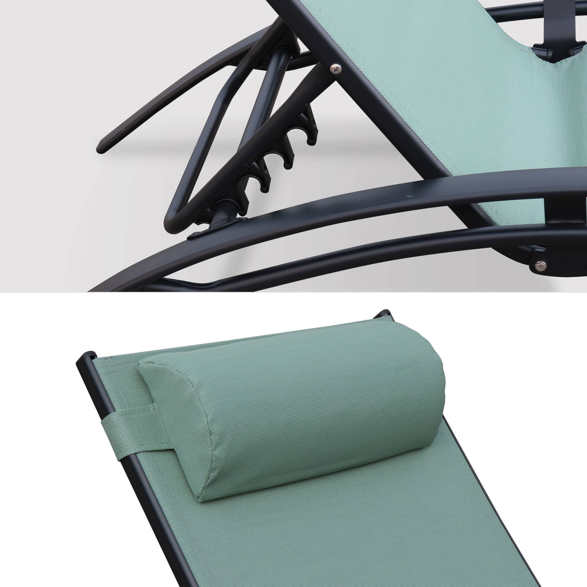 Duo de bains de soleil aluminium - Louisa Vert de gris - Transats aluminium et textilène LOUISA - 4
