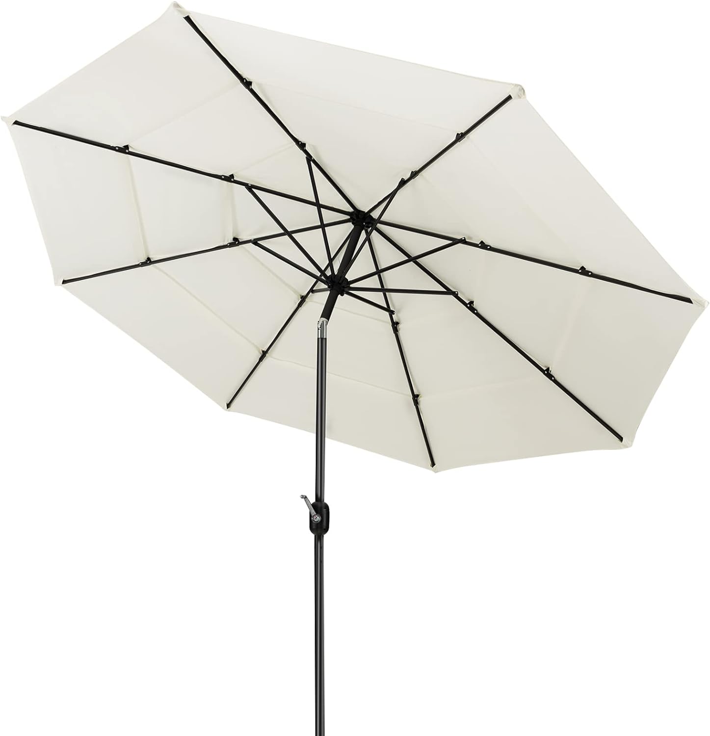 3-poziomowy Parasol Ogrodowy D.3M z Regulowanym Kątem Nachylenia i Podwójnymi Otworami, Metalowym Masztem i 8 Solidnymi Żebrami, Beżowy