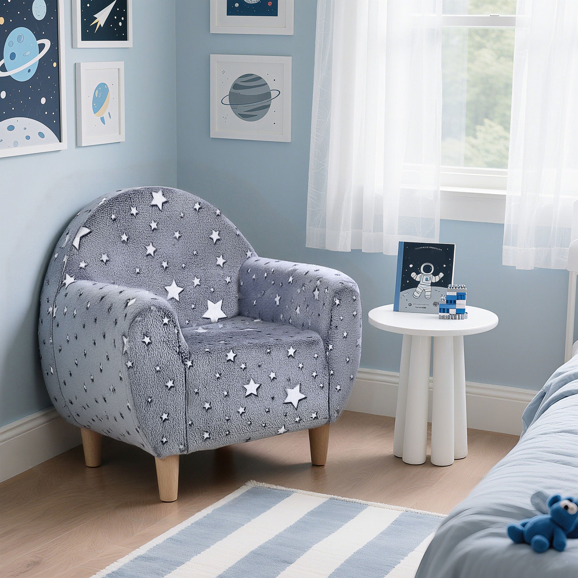 Canapé enfant motif étoiles phosphorescentes en velours doux, 55 x 40 x ...