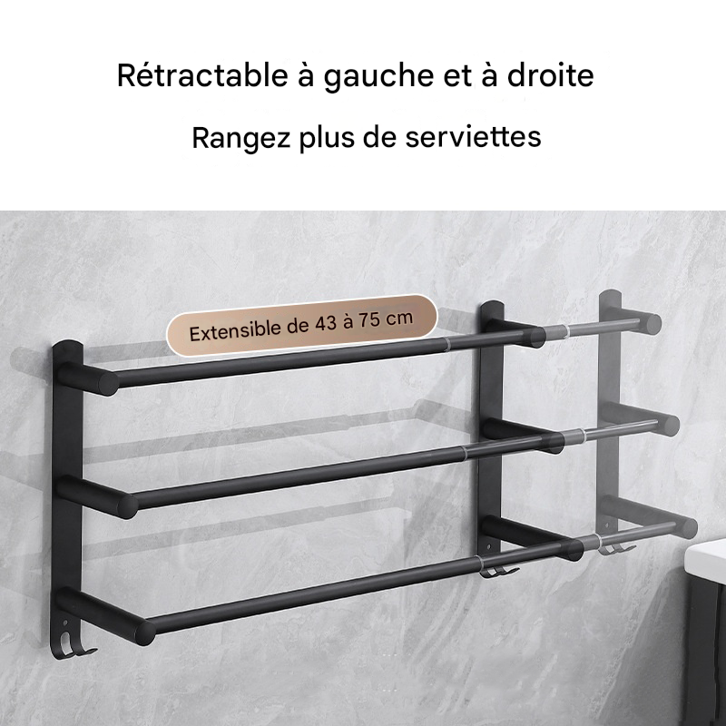 Strength Enemy Porte-Serviettes Extensible 40-80 Cm 3 Couches - Acier Inox 304 Sans Perçage Pour Salle De Bain Et Cuisine