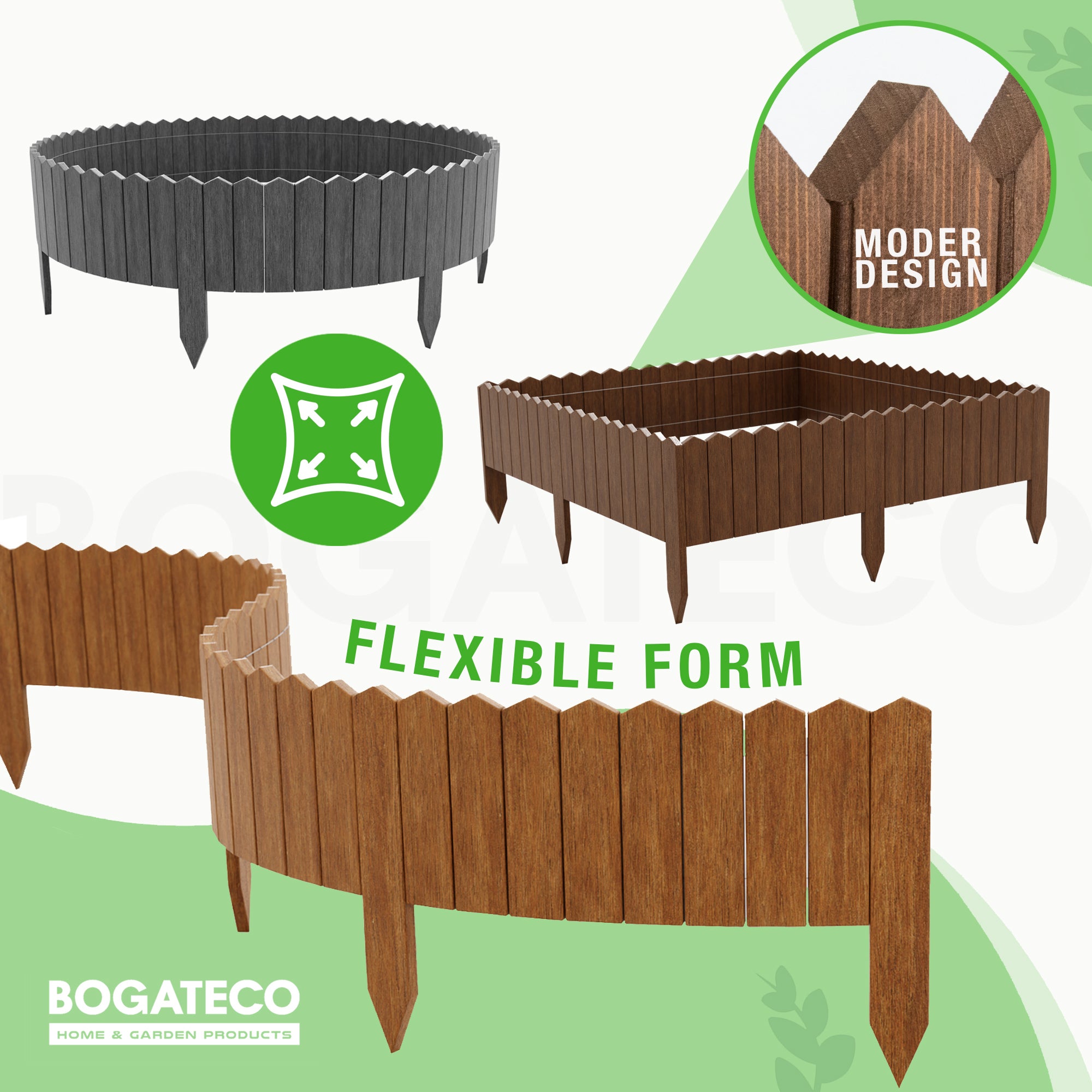 BOGATECO Rollborder lattes en bois | 40 cm de haut et 200 cm de long | Clôture en bois | Clôture parfaite comme bordure de jardin en osier | Brun - 5