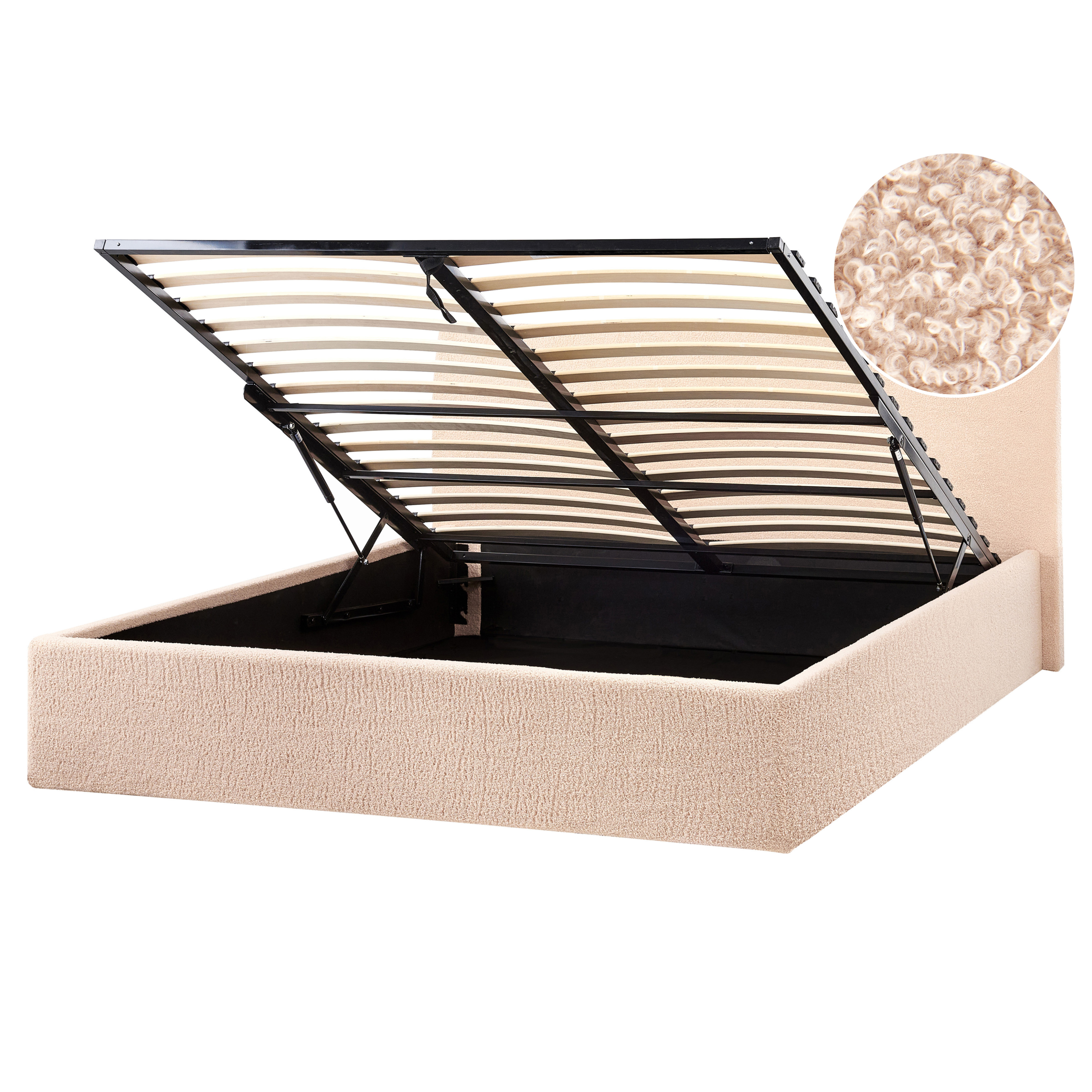 Beliani Cama Con Almacenaje Bouclé Orbey 160 X 200 Cm Beige , Leroy Merlin