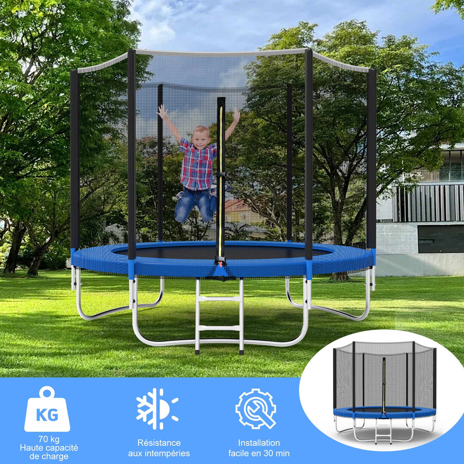 Trampolim de jardim HomeMiYN Ø183 cm com rede de segurança, estrutura estável e escada para crianças exterior - 8