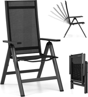 COSTWAY Chaise de Jardin Pliante en Alliage d'Aluminium et Tissu Respirant, Fauteuil Extérieur avec Dossier Réglable sur 7 Positions, 1 pièce