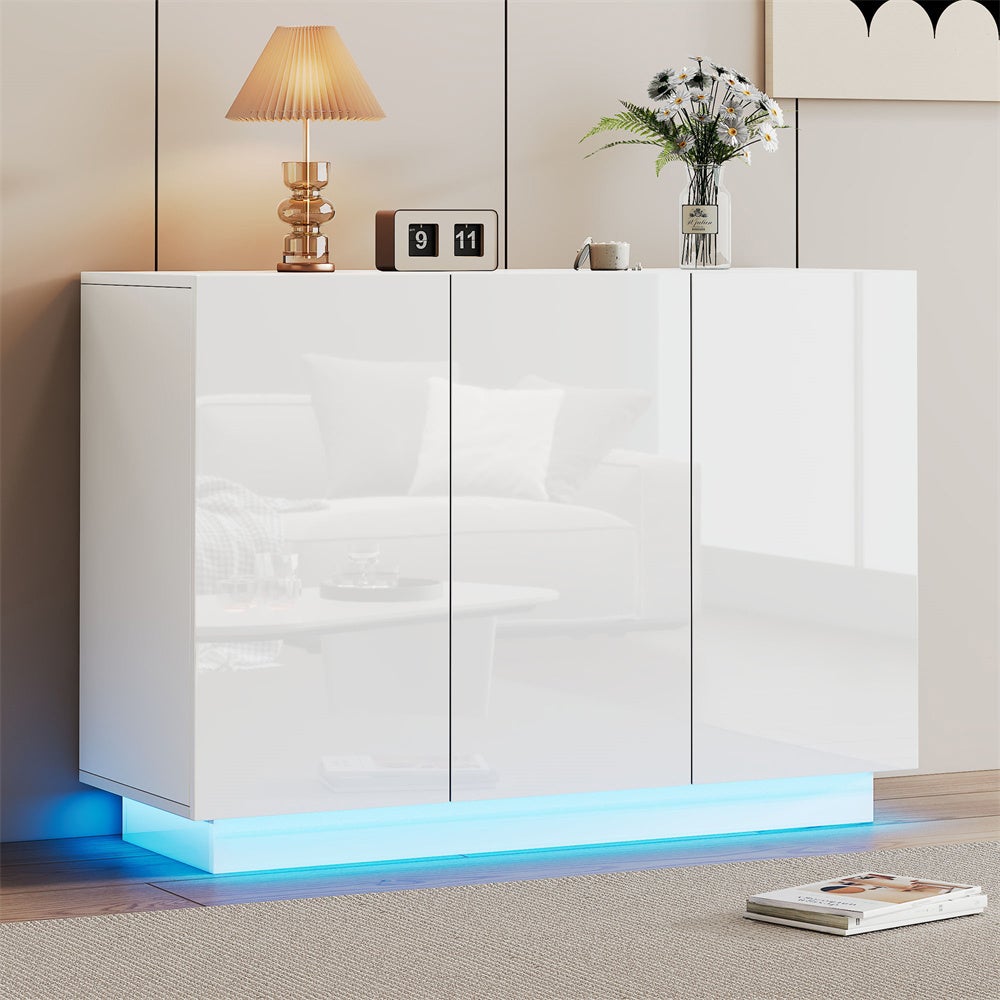 Bufet z wysokim połyskiem, podstawa z oświetleniem LED, komoda, szafka przedpokojowa 120x40x75 cm - 7