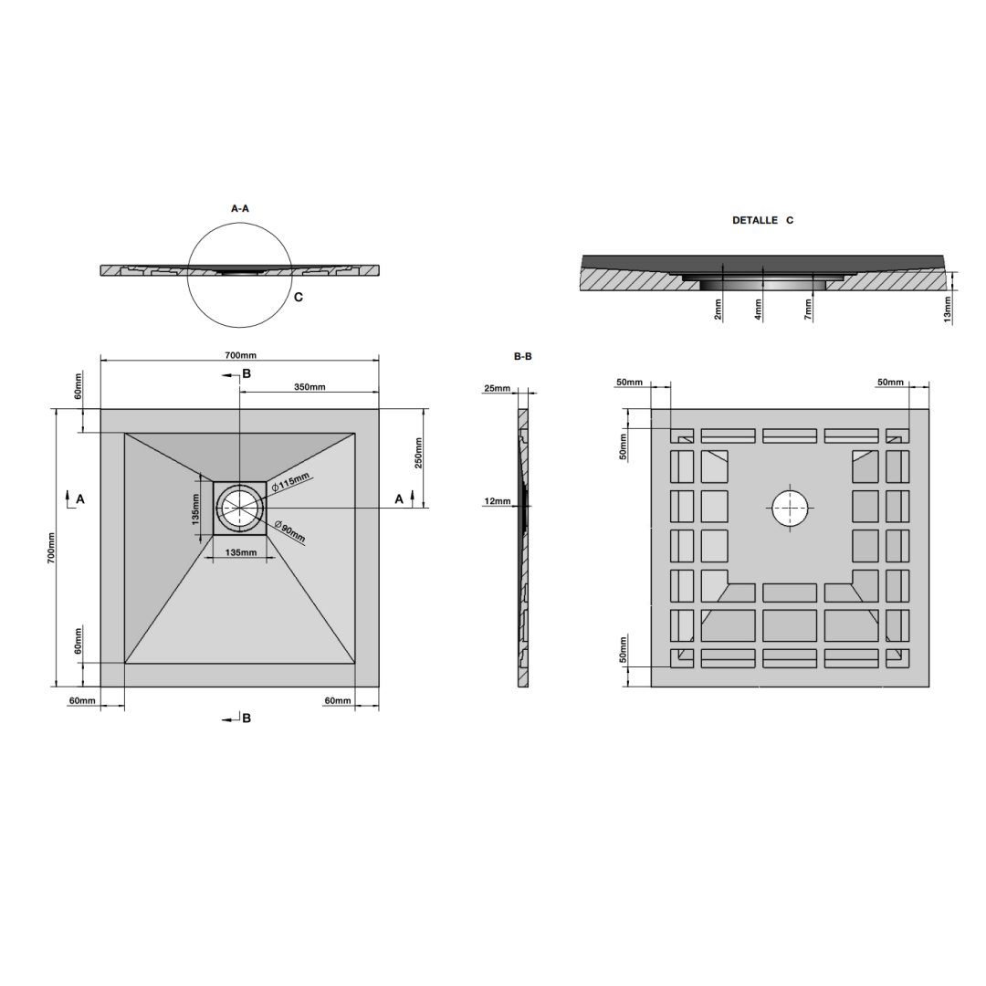 Receveur de douche en résine 70x70 effet pierre blanche | Muse - 5