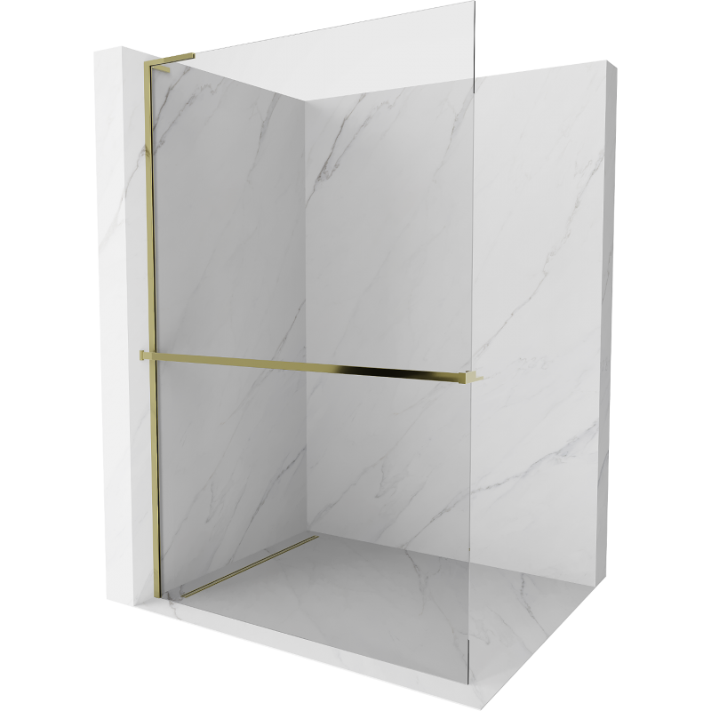 Mexen Kioto+ L ścianka prysznicowa z półką Walk-in 50 x 200 cm, transparent, złota - 800-050-123-50-00