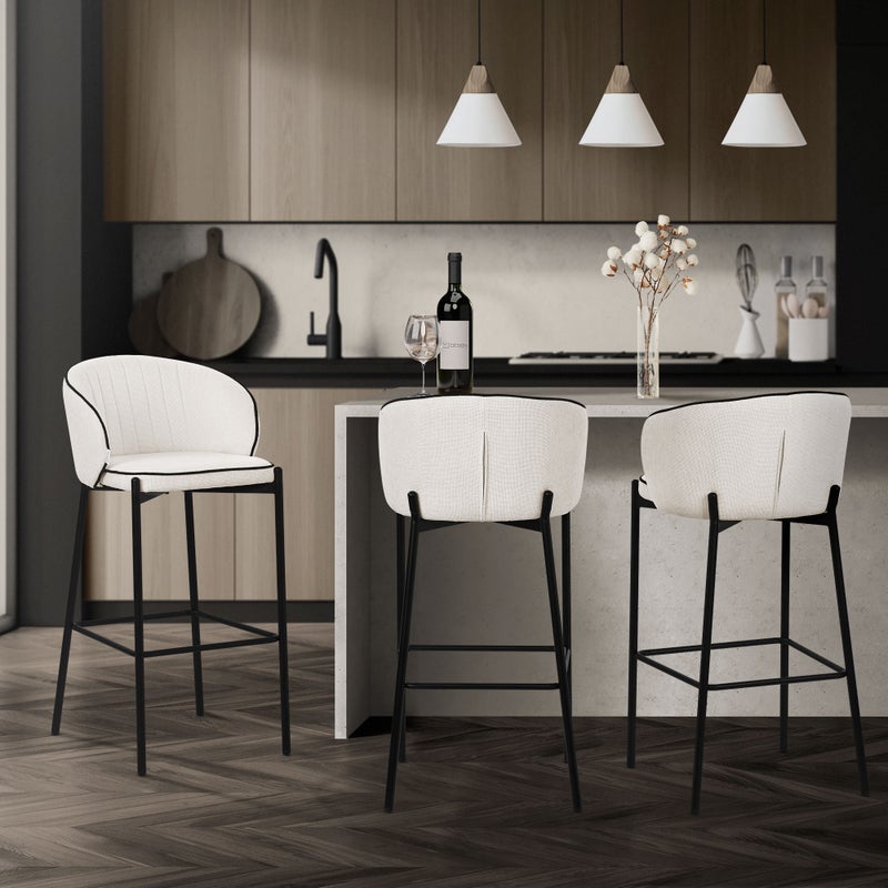 ML-Design zestaw 2 hokerów barowych beżowy 75 cm tapicerowanych wygodne ergonomiczne krzesła z oparciem i podnóżkiem metalowa konstrukcja