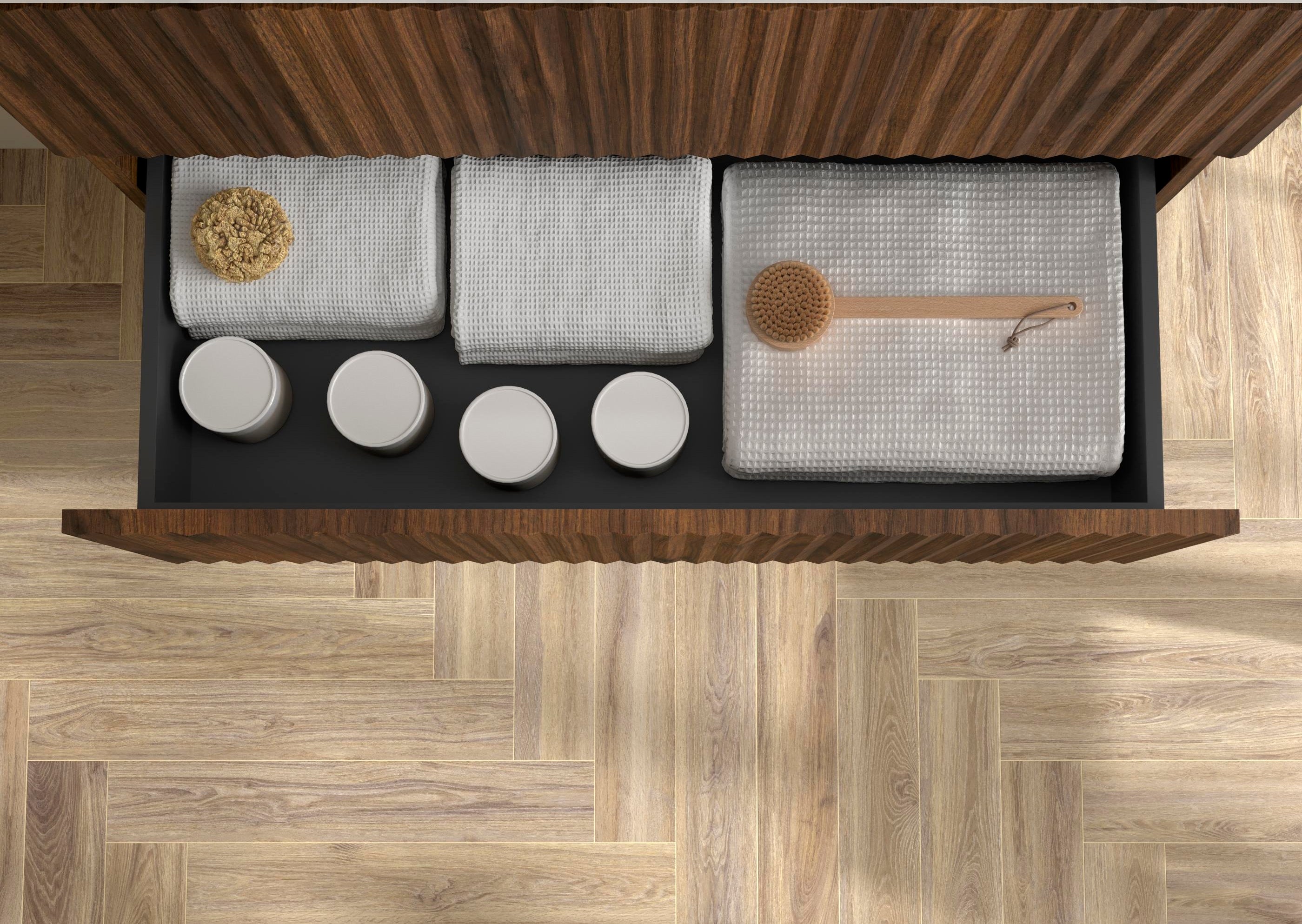Móvel de casa de banho KIRA Nogueira 120cm 4 gavetas lavatório 2 cubas Porcelana - 5