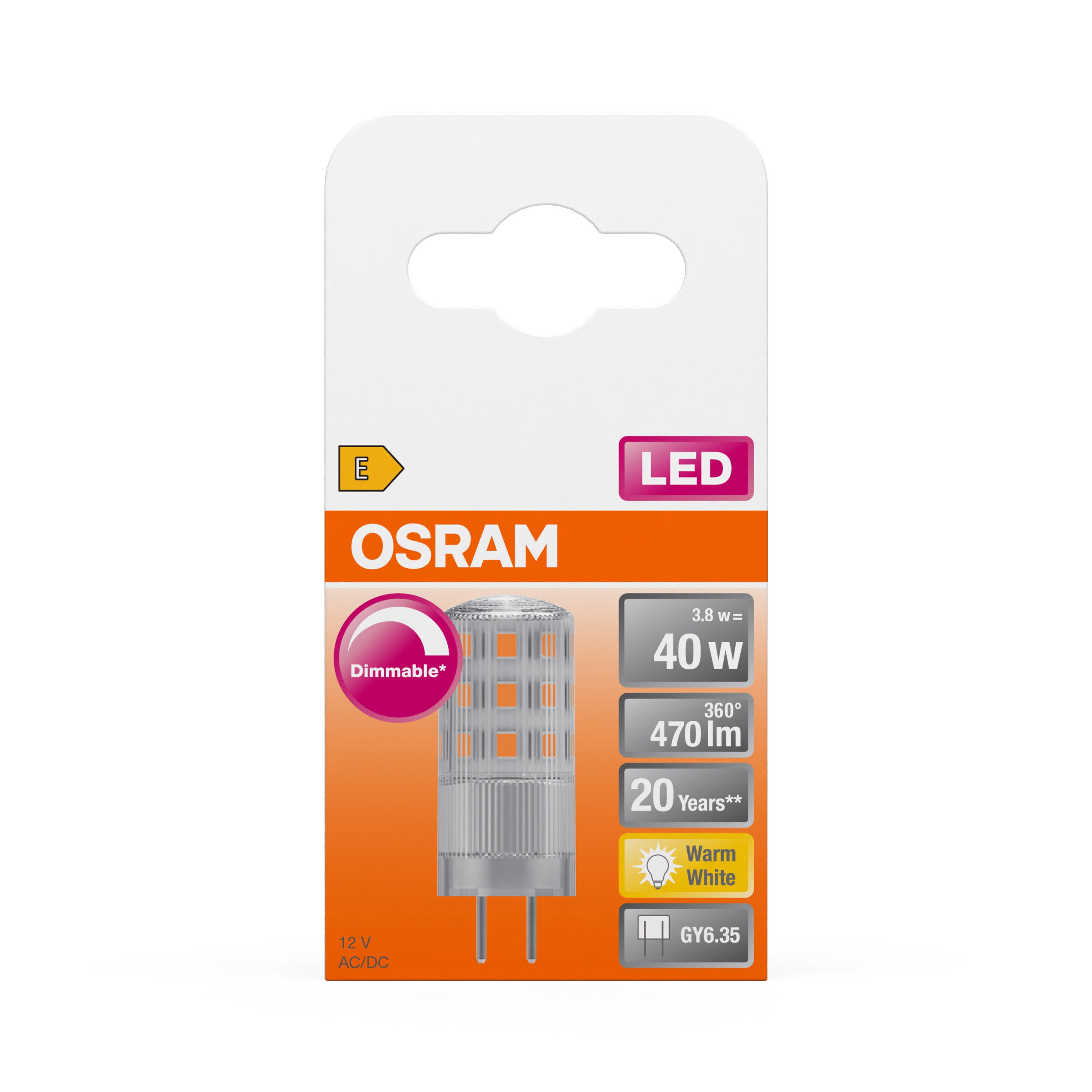 OSRAM Lampe LED PIN dimmable avec culot GY6.35, blanc chaud (2700K), 320 lumens, verre clair, paquet individuel - 3